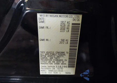 2016 Nissan Altima 2.5 S из США, поврежденный, VIN 1N4AL3APXGN358296